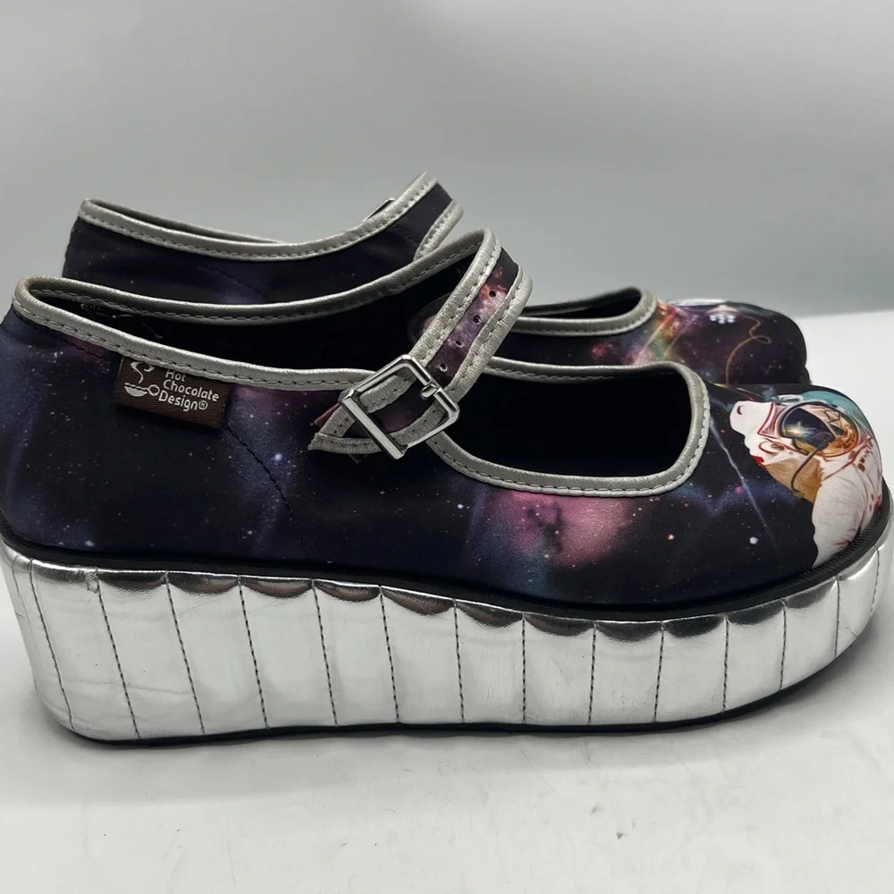 Galaxy Astronaut Platform Mary Janes - Silver Platform, Purple Galaxy Print - Picture 7 of 11